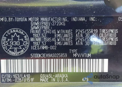 2010 Toyota Highlander V6 Limited from USA, damaged, VIN 5TDDK3EH9AS025859